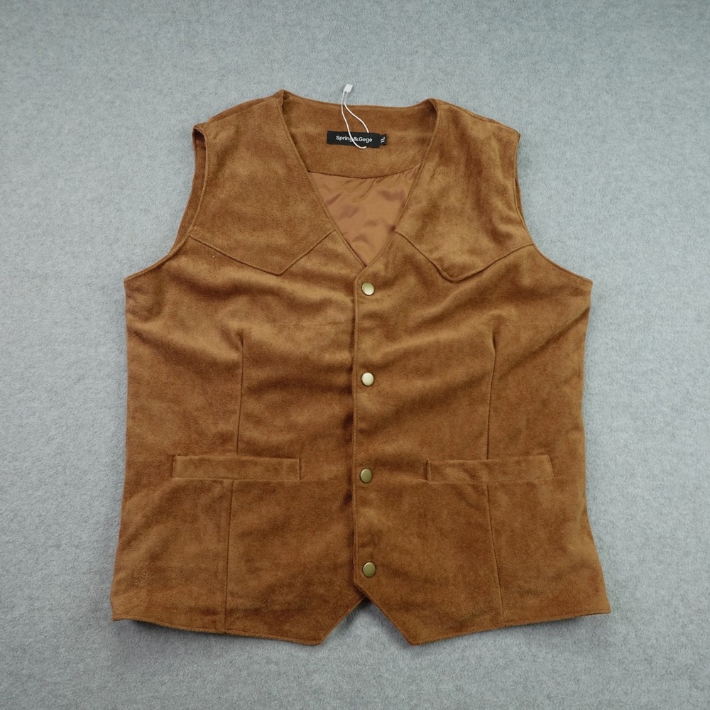 Spring & Gege Vest Boys XL Brown  Faux Suede Western Cowboy Snap Button
